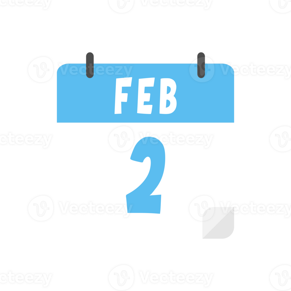 February 2nd calendar icon on transparent background png