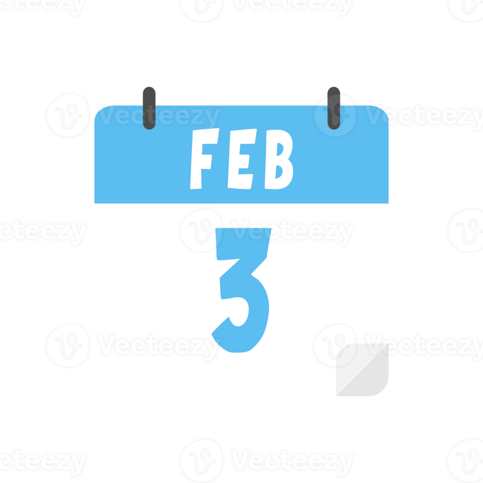 February 3rd calendar icon on transparent background png