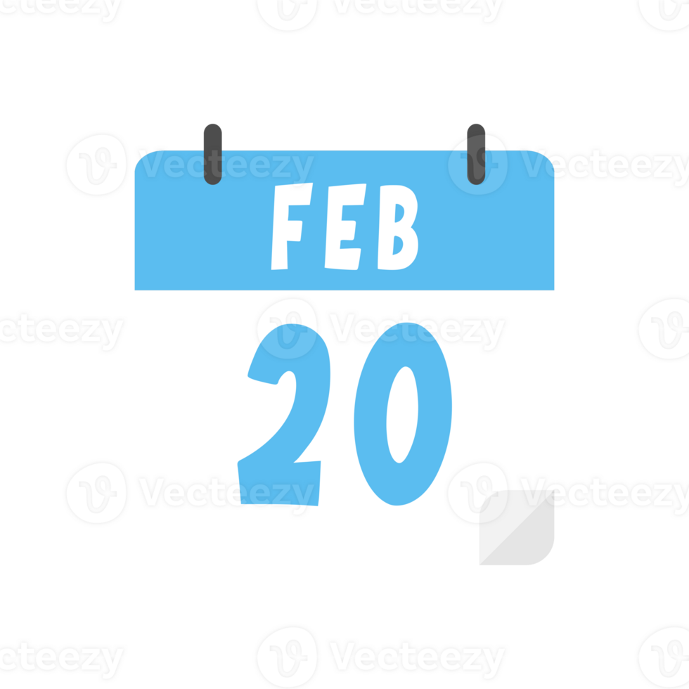 February 20th calendar icon on transparent background png