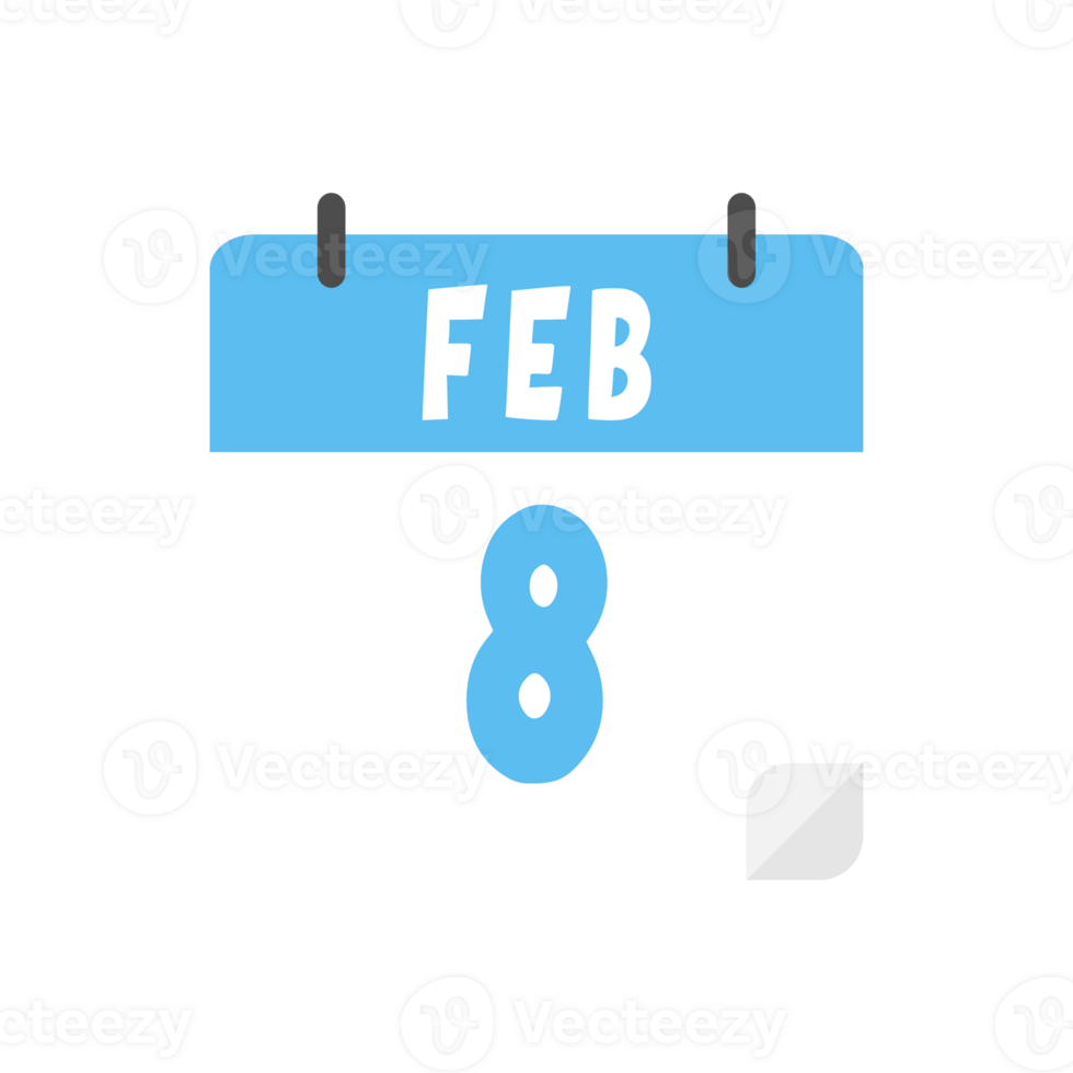 February 8th calendar icon on transparent background png