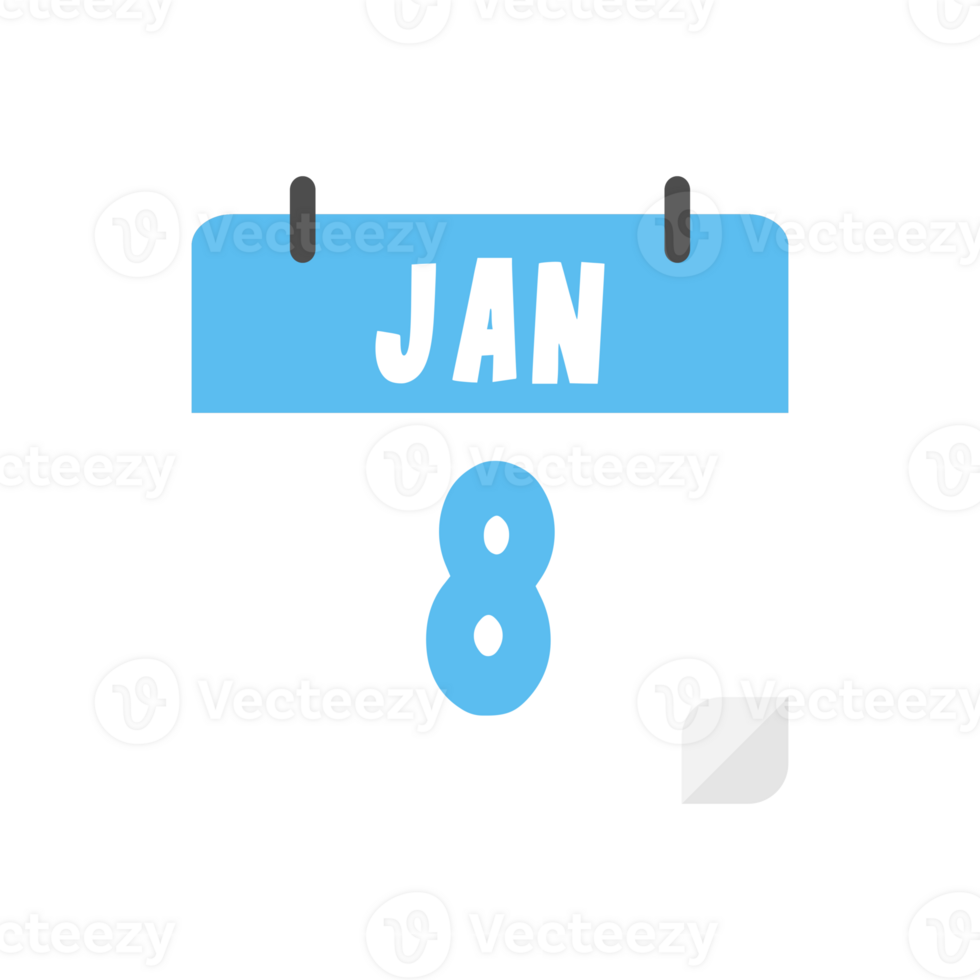 january 8th calendar icon on transparent background png