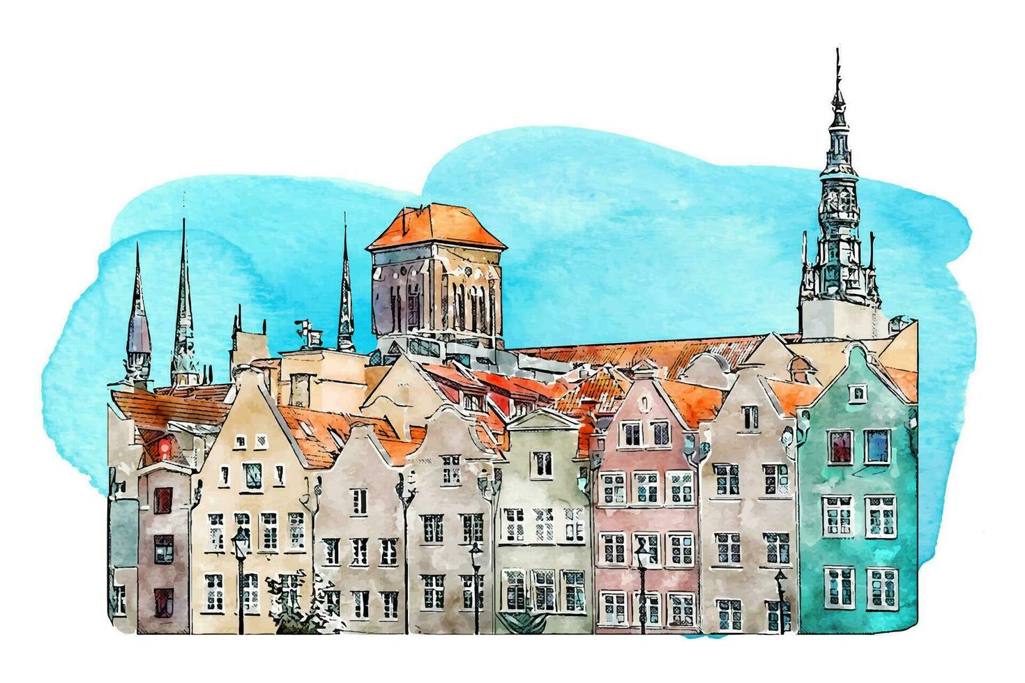 Gdansk poland watercolor hand drawn illustration isolated on white background vector