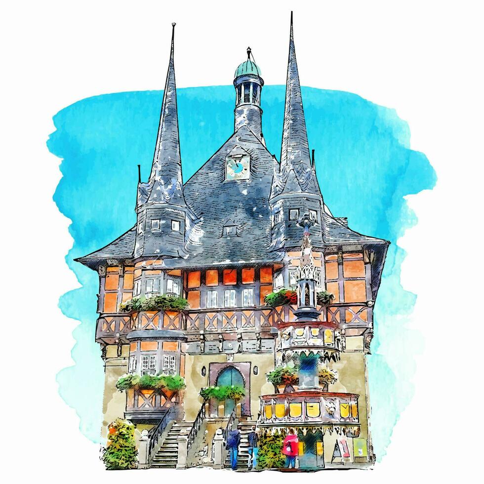 Wernigerode germany watercolor hand drawn illustration isolated on white background vector