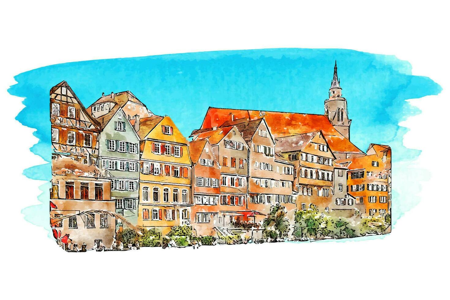 Tubingen germany watercolor hand drawn illustration isolated on white background vector