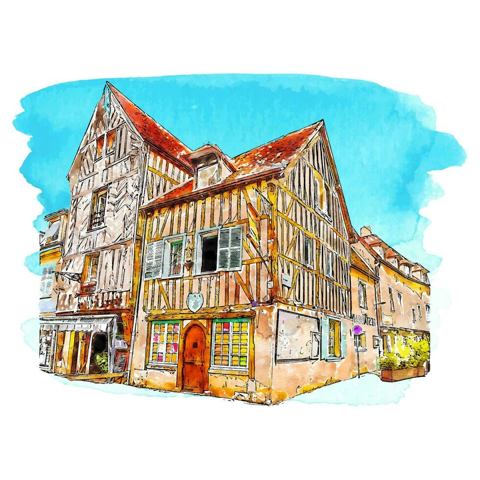 Chartres france watercolor hand drawn illustration isolated on white background vector