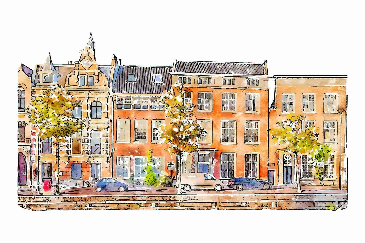 Haarlem netherlands watercolor hand drawn illustration isolated on white background vector