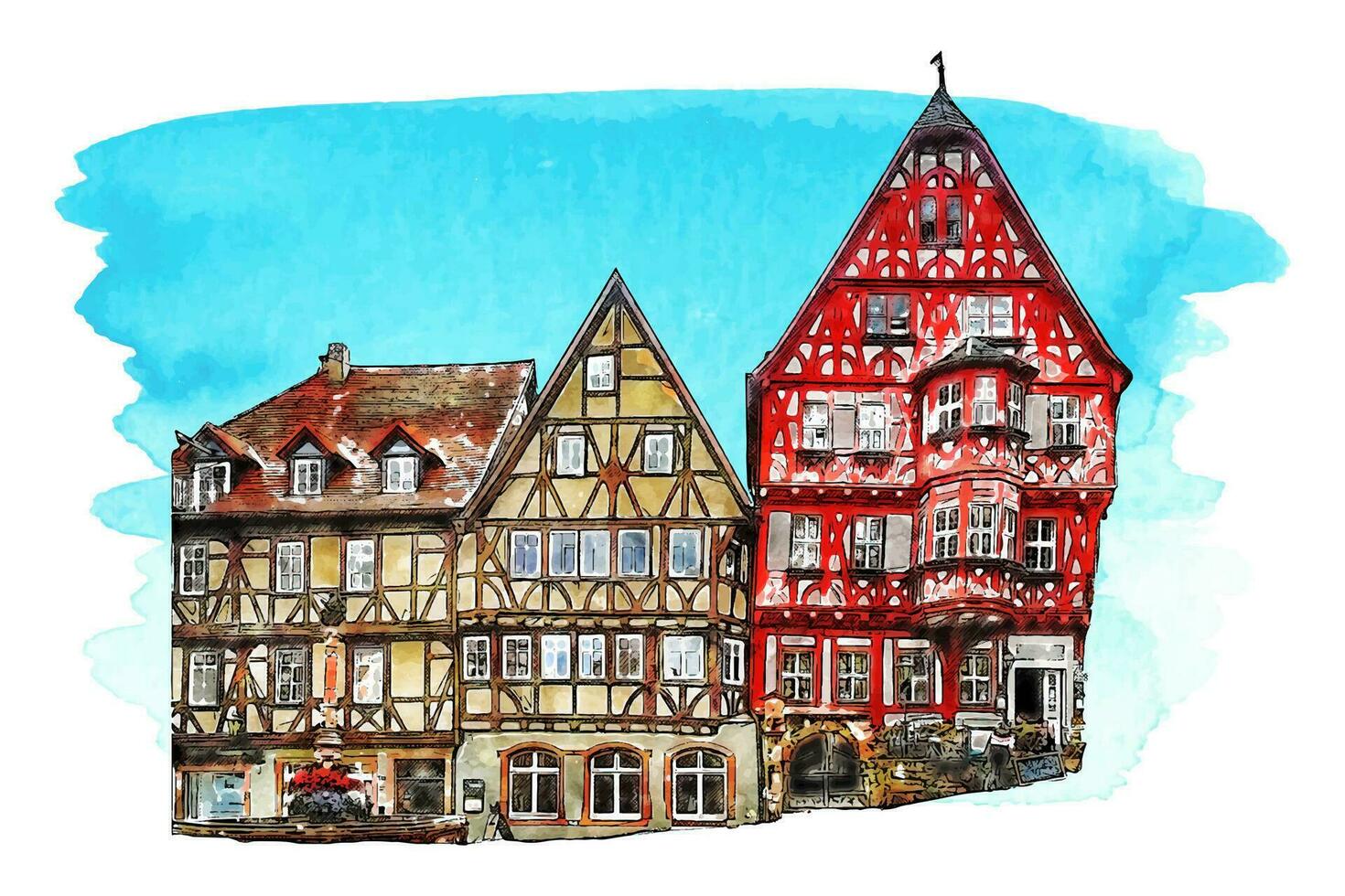 miltenberg Alemania acuarela mano dibujado ilustración aislado en blanco antecedentes vector