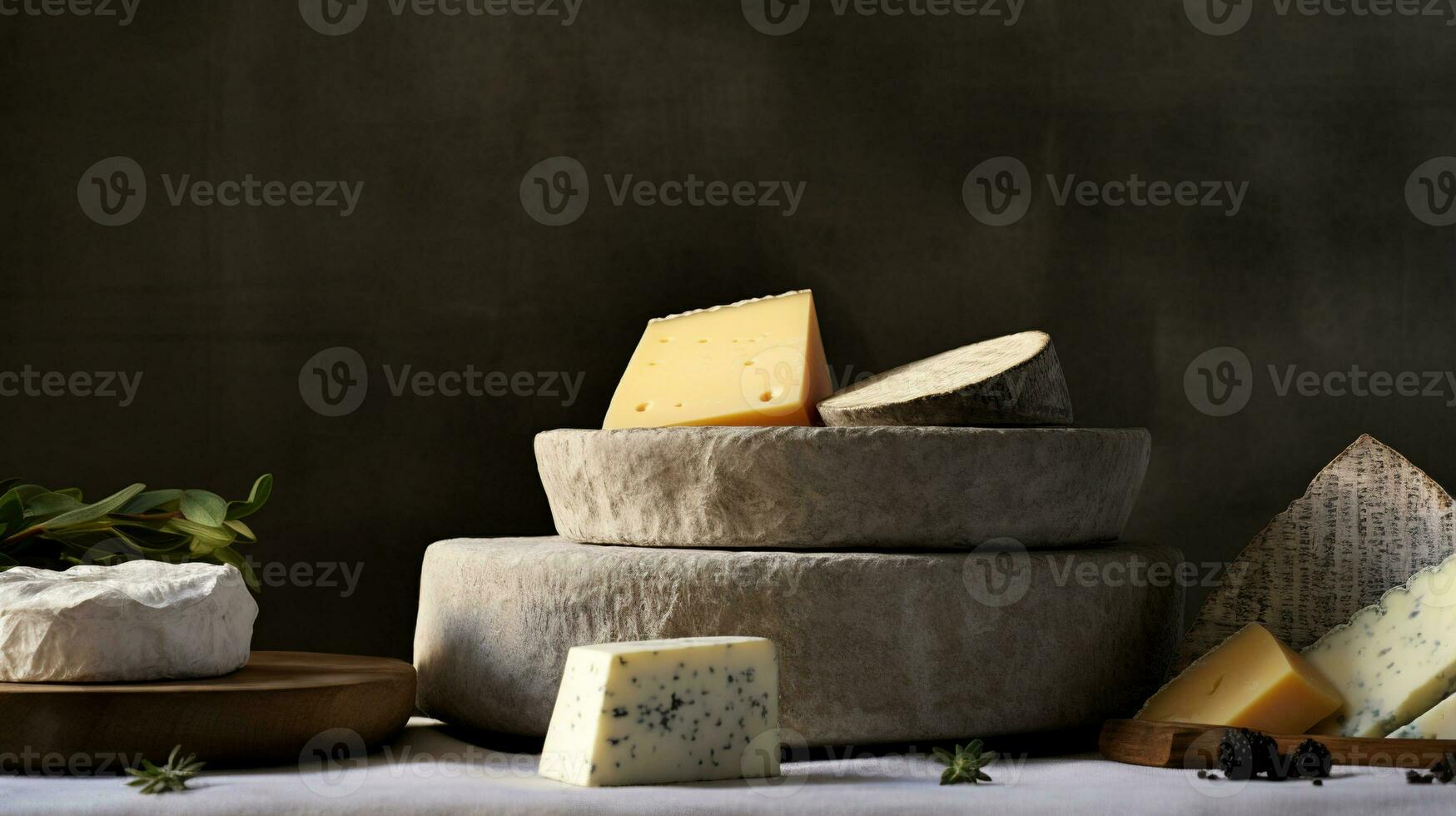 Generative AI, Different types of cheese on the table, aesthetic muted neutral colors photo