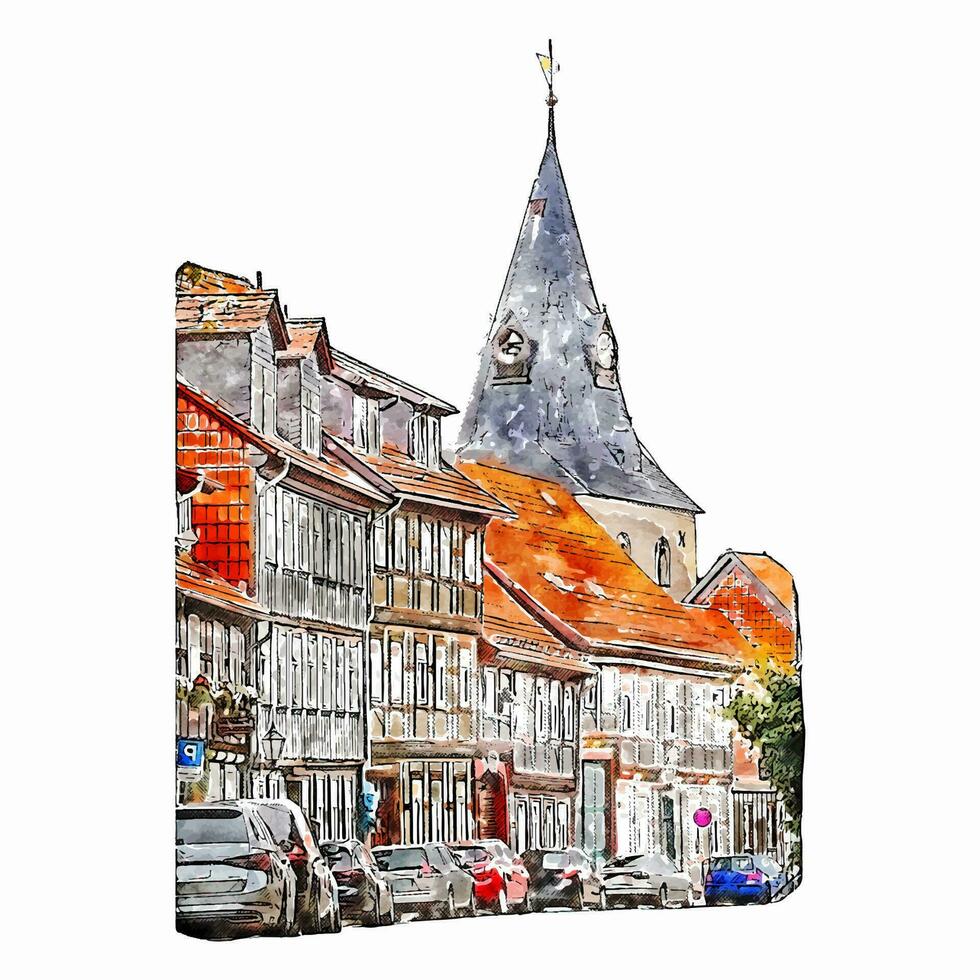 Wernigerode Alemania acuarela mano dibujado ilustración aislado en blanco antecedentes vector