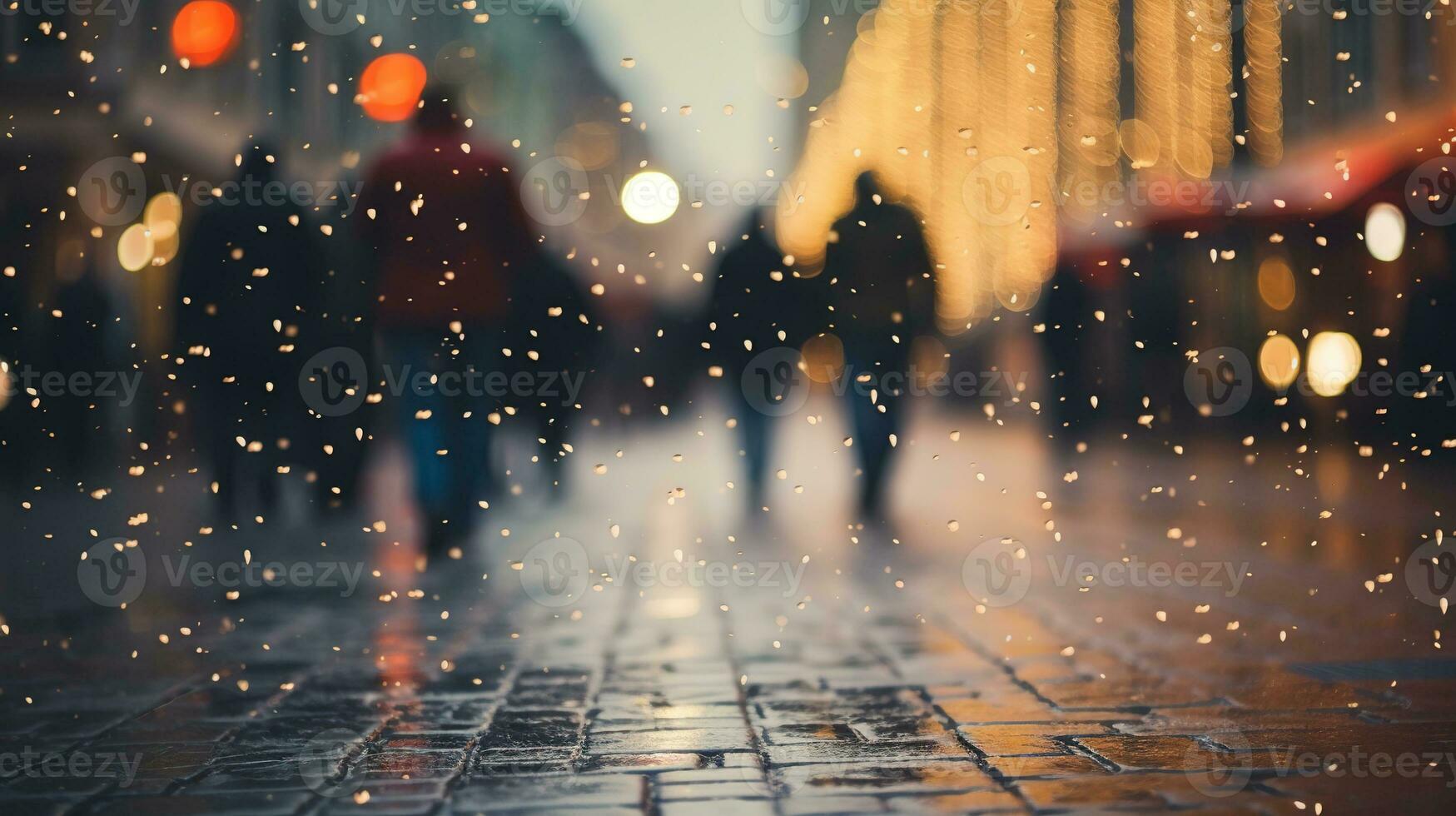 Generative AI, Christmas fair blurred background, winter street market in Europe photo