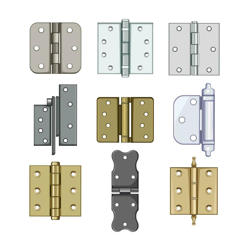 door hinge set cartoon vector illustration