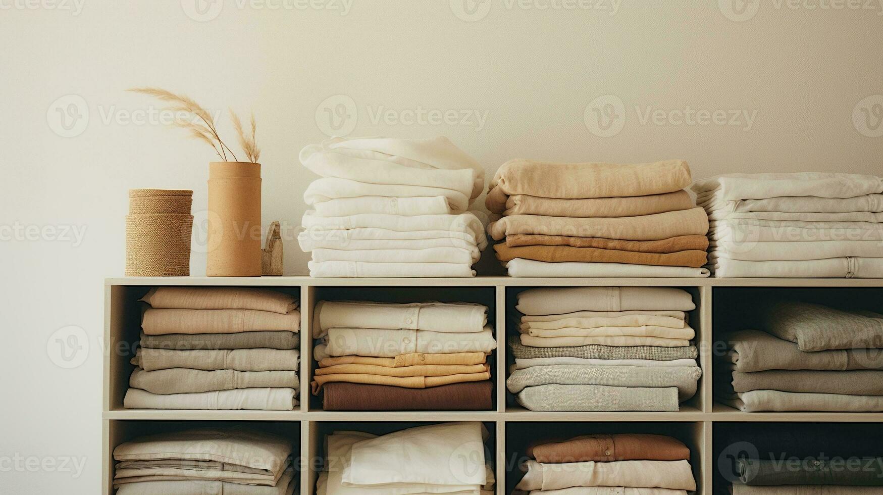 Generative AI, Cloth store aesthetic background, photo of clothes hanging on hangers, muted neutral colors