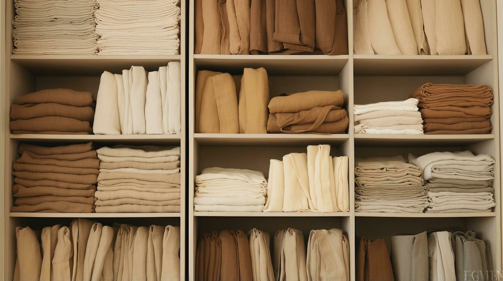 Generative AI, Cloth store aesthetic background, photo of clothes hanging on hangers, muted neutral colors