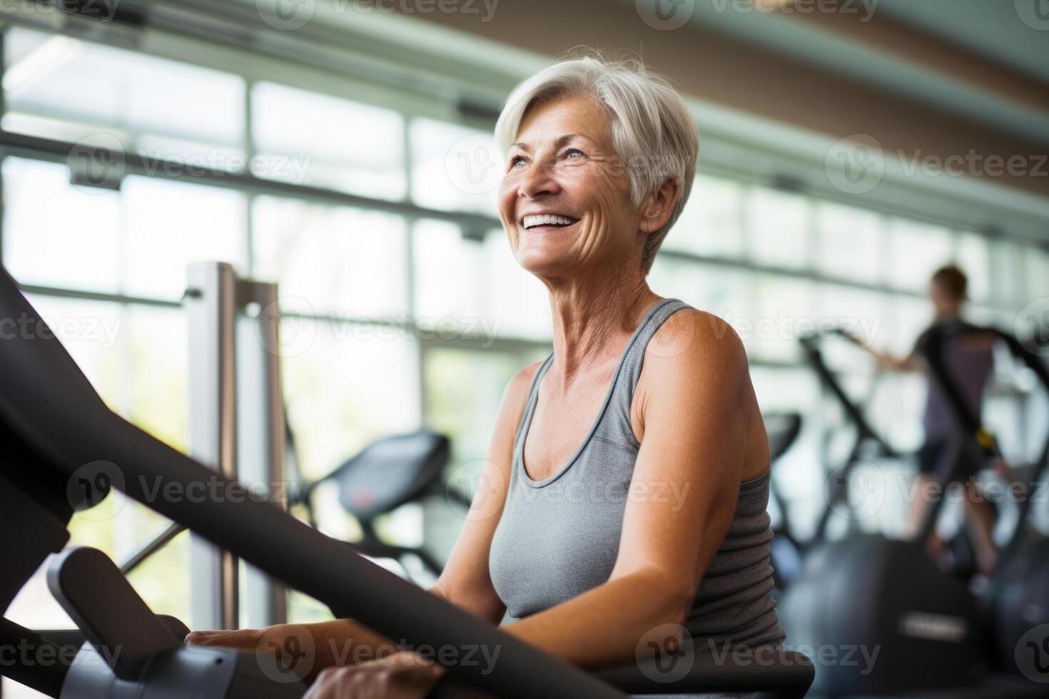 mature senior woman at gym. AI Generated photo