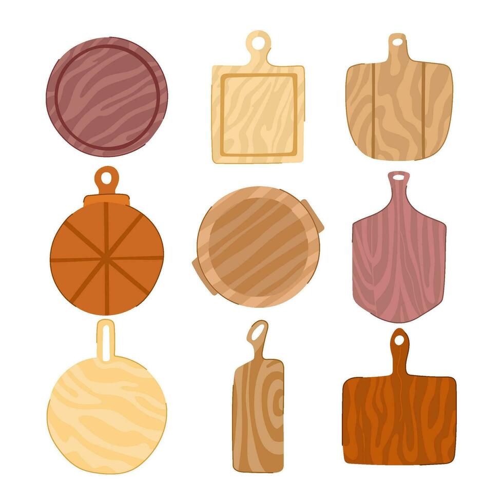 wooden pizza board set cartoon vector illustration