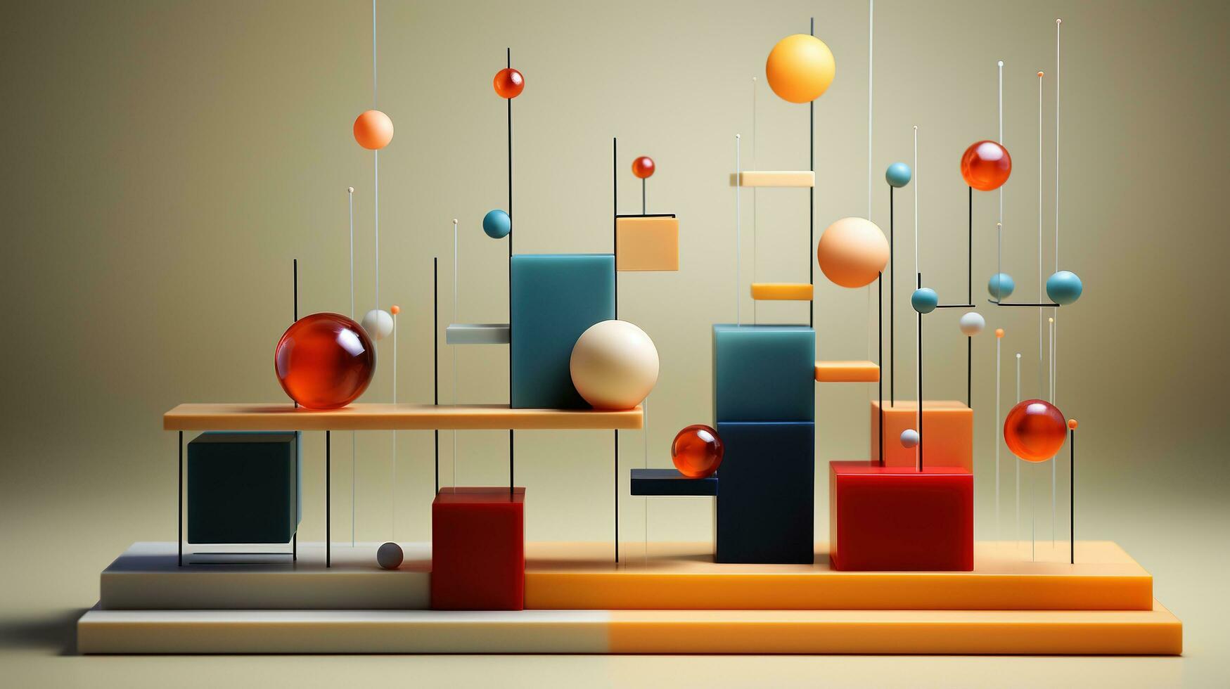 Generative AI, 3d effect abstract geometric figures charts, spheres and cubes photo