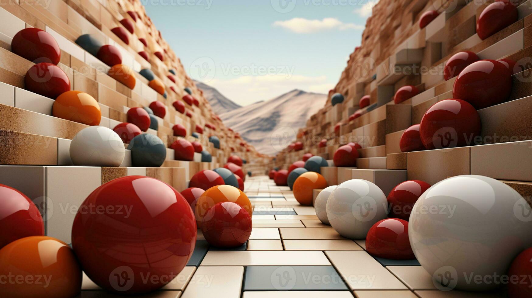 Generative AI, 3d effect abstract geometric figures charts, spheres and cubes photo