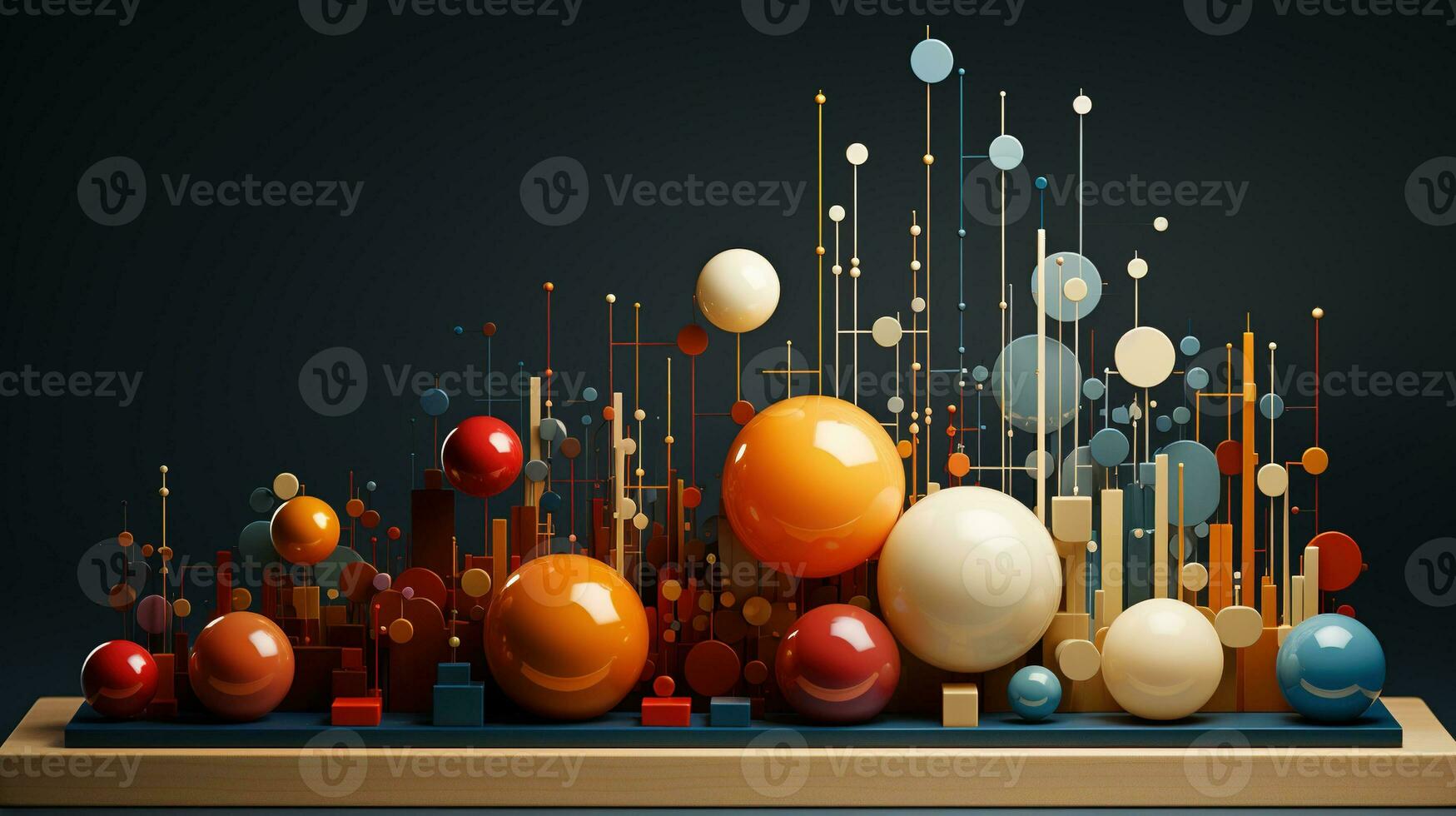 Generative AI, 3d effect abstract geometric figures charts, spheres and cubes photo