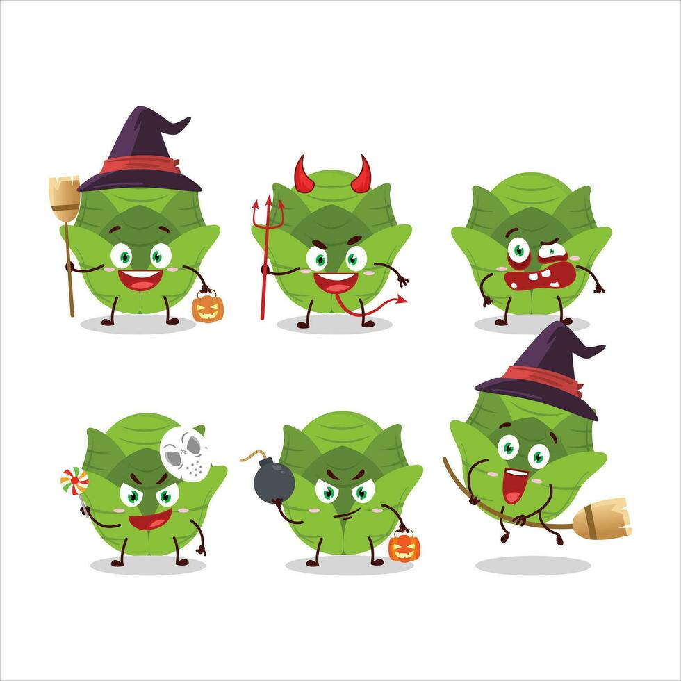 Halloween expression emoticons with cartoon character of savoy cabbage vector