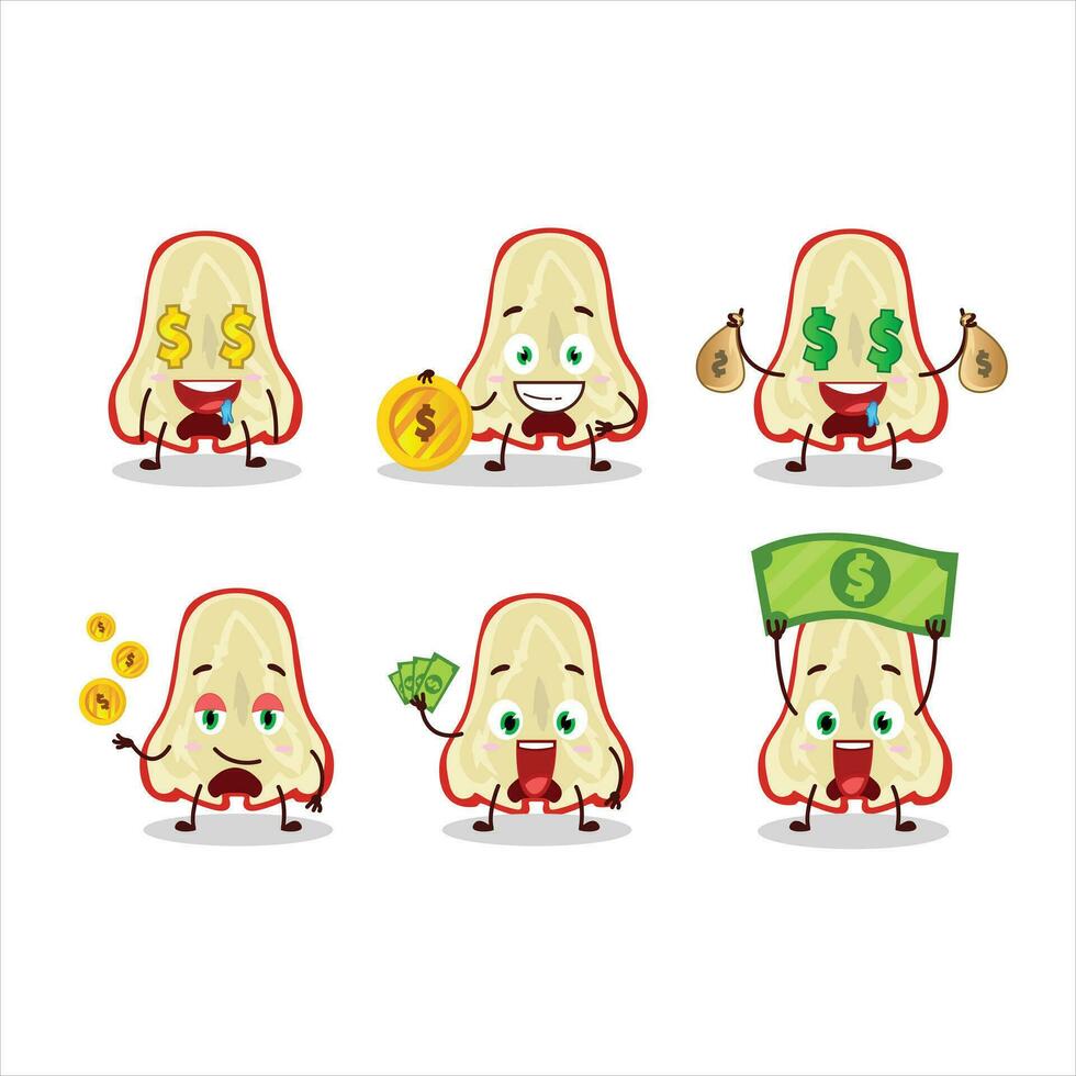 Slice of watter apple cartoon character with cute emoticon bring money vector