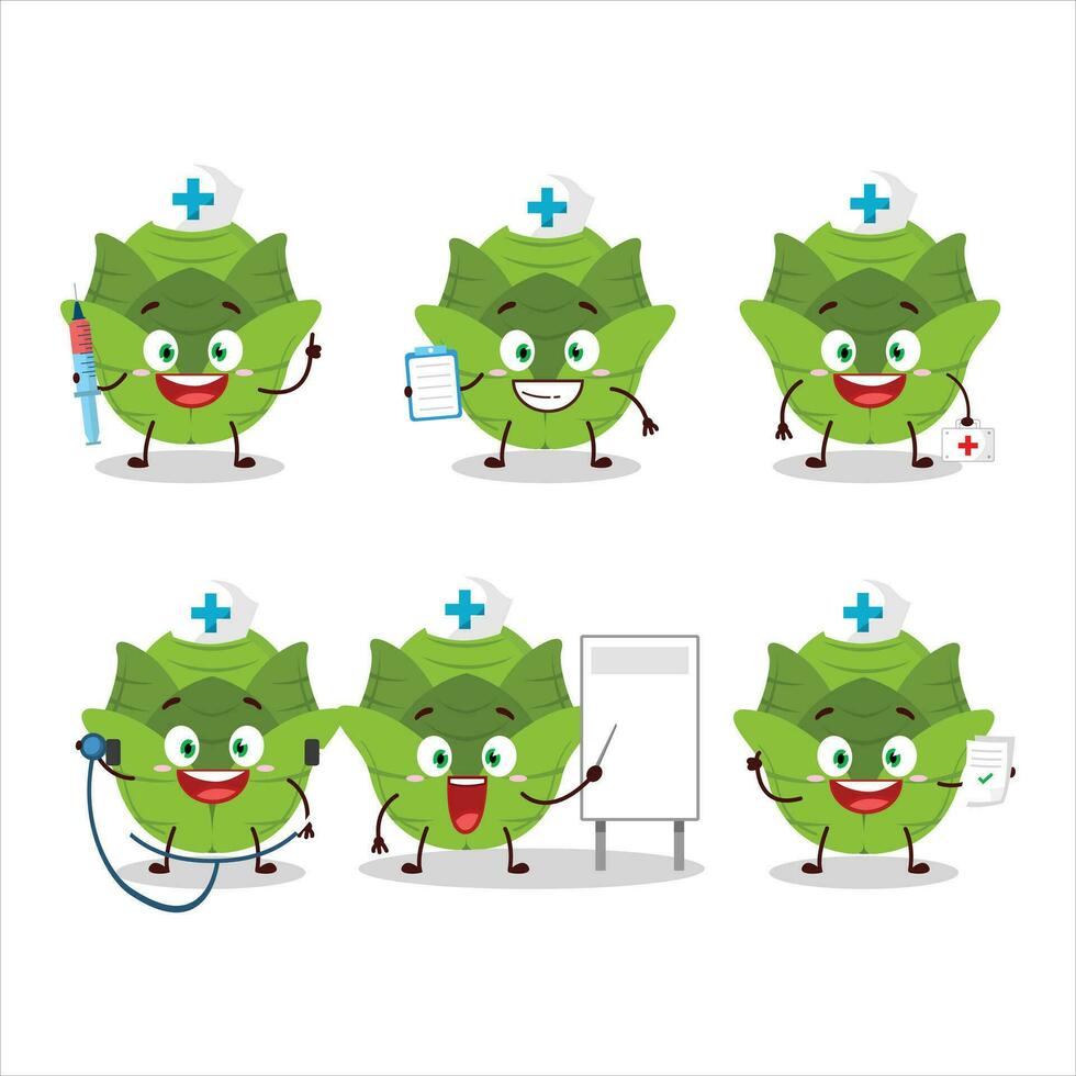 Doctor profession emoticon with savoy cabbage cartoon character vector