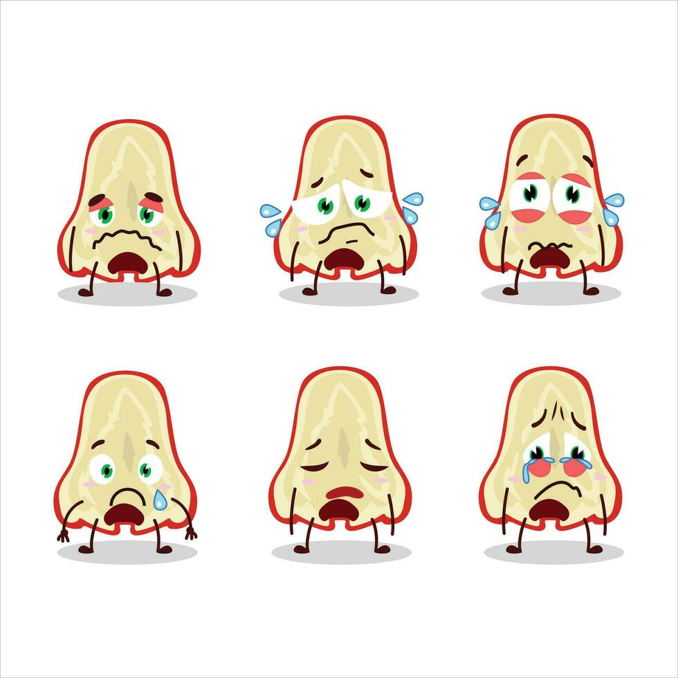 Slice of watter apple cartoon character with sad expression vector
