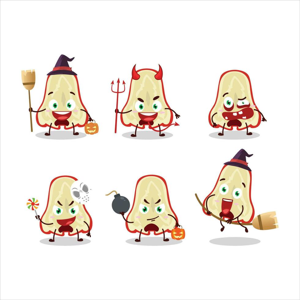 Halloween expression emoticons with cartoon character of slice of watter apple vector