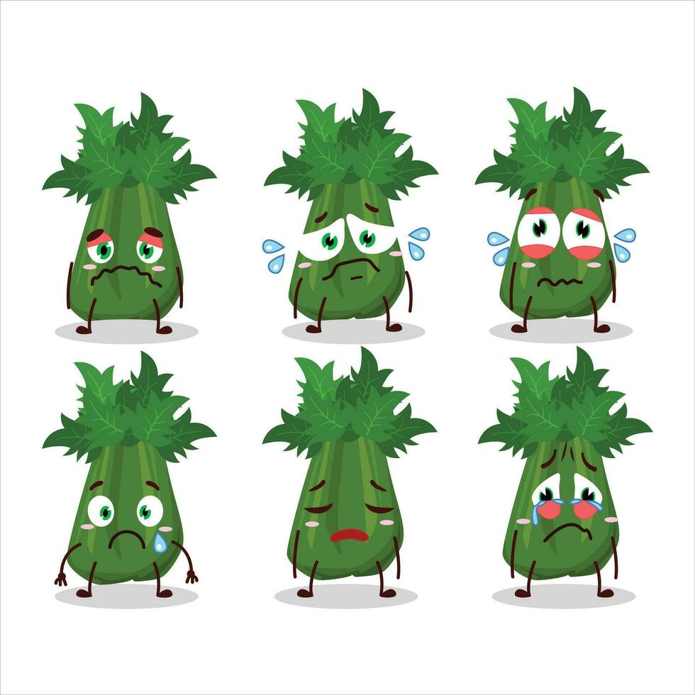 Celery cartoon in character with sad expression vector