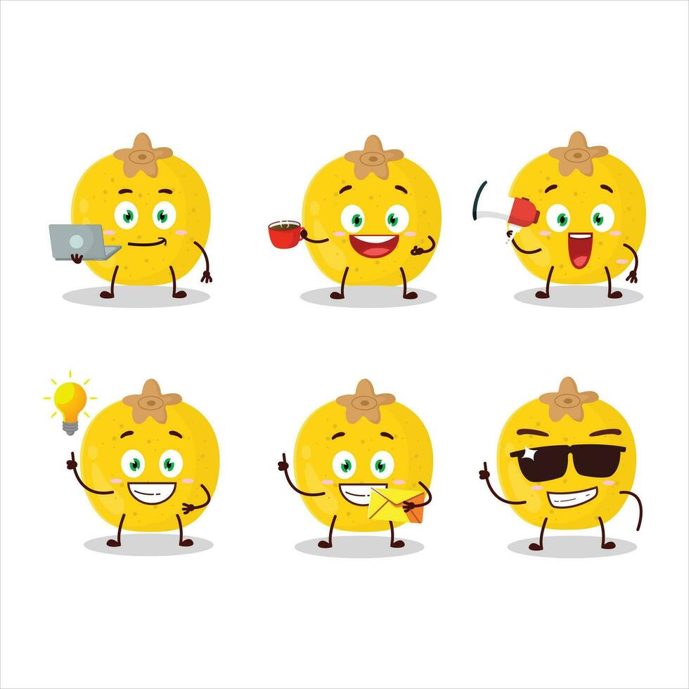 Nance fruit cartoon character with various types of business emoticons vector