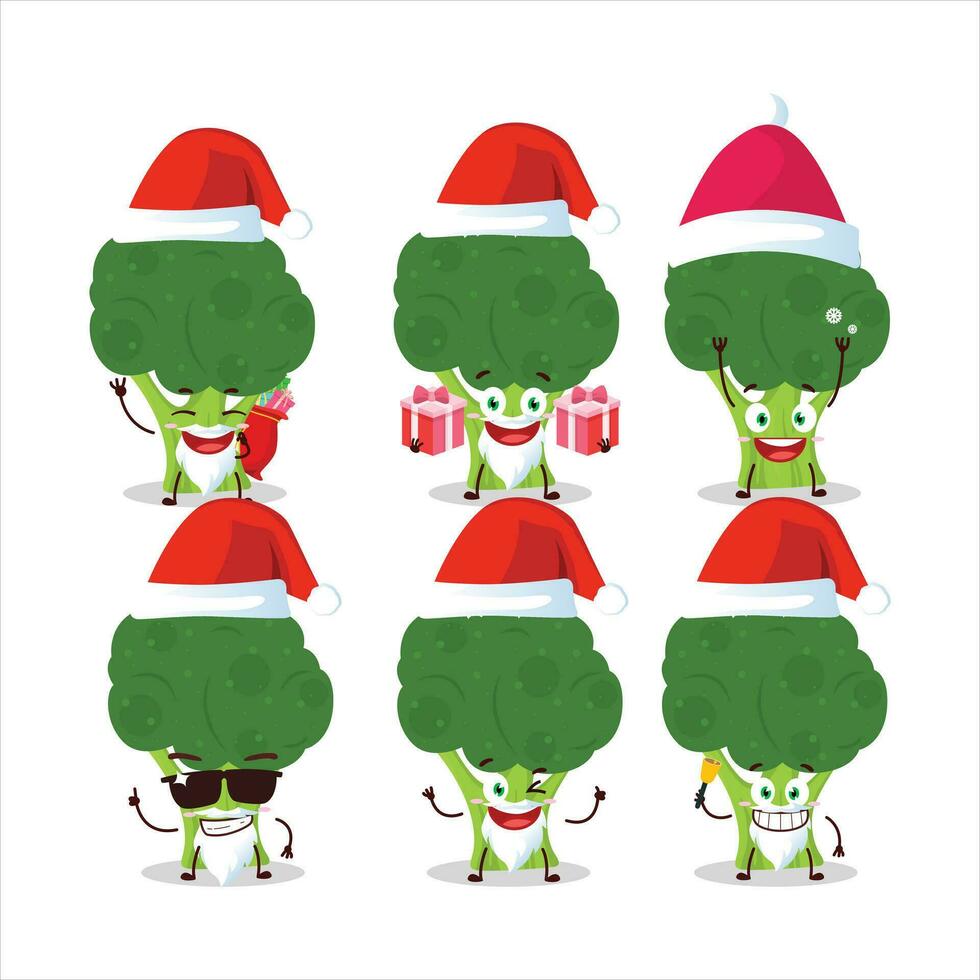 Papa Noel claus emoticones con brocoli dibujos animados personaje vector