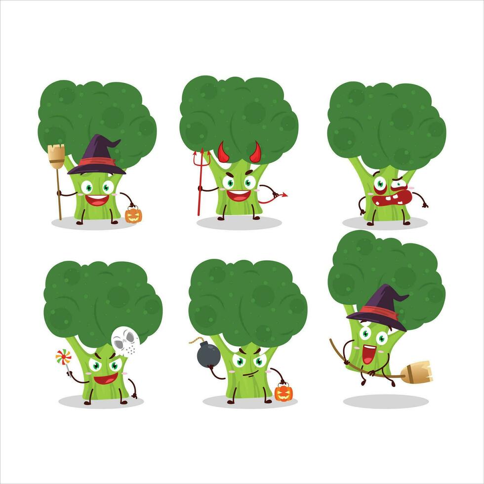 Víspera de Todos los Santos expresión emoticones con dibujos animados personaje de brocoli vector