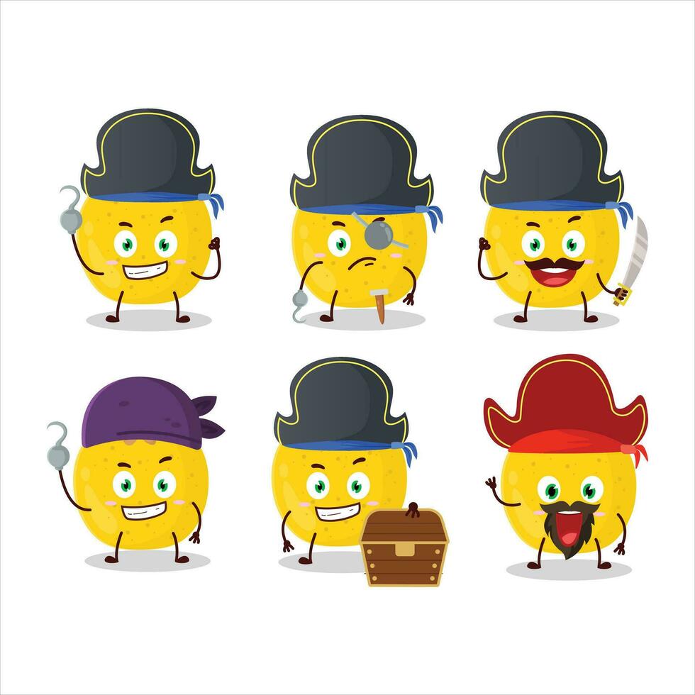 dibujos animados personaje de maricón Fruta con varios piratas emoticones vector