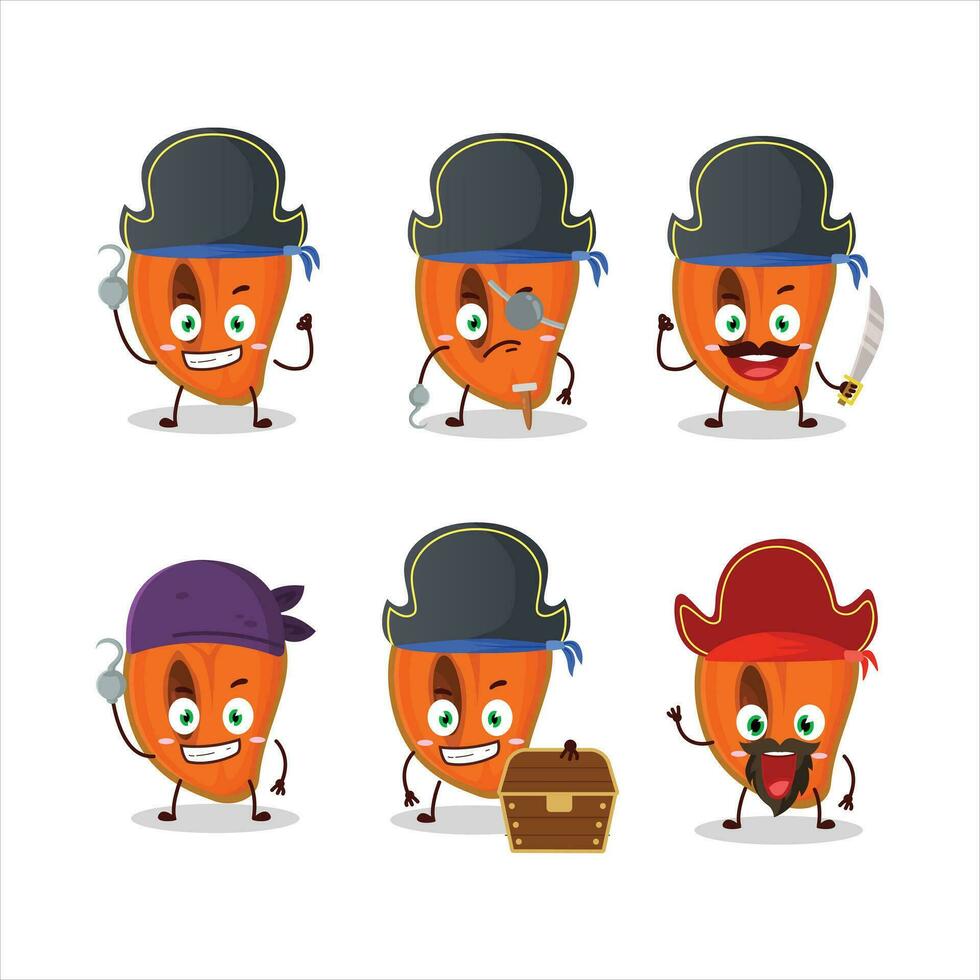 dibujos animados personaje de rebanada de zapote con varios piratas emoticones vector