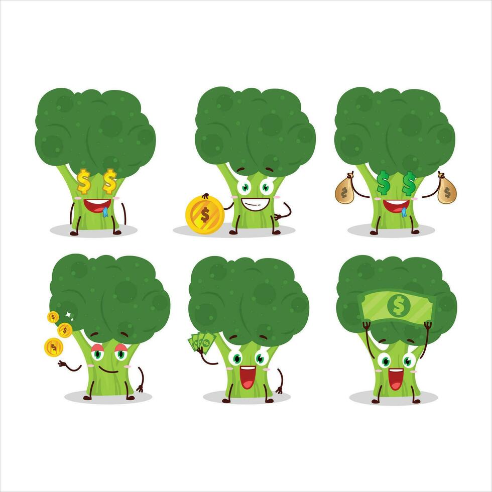 brocoli dibujos animados personaje con linda emoticon traer dinero vector