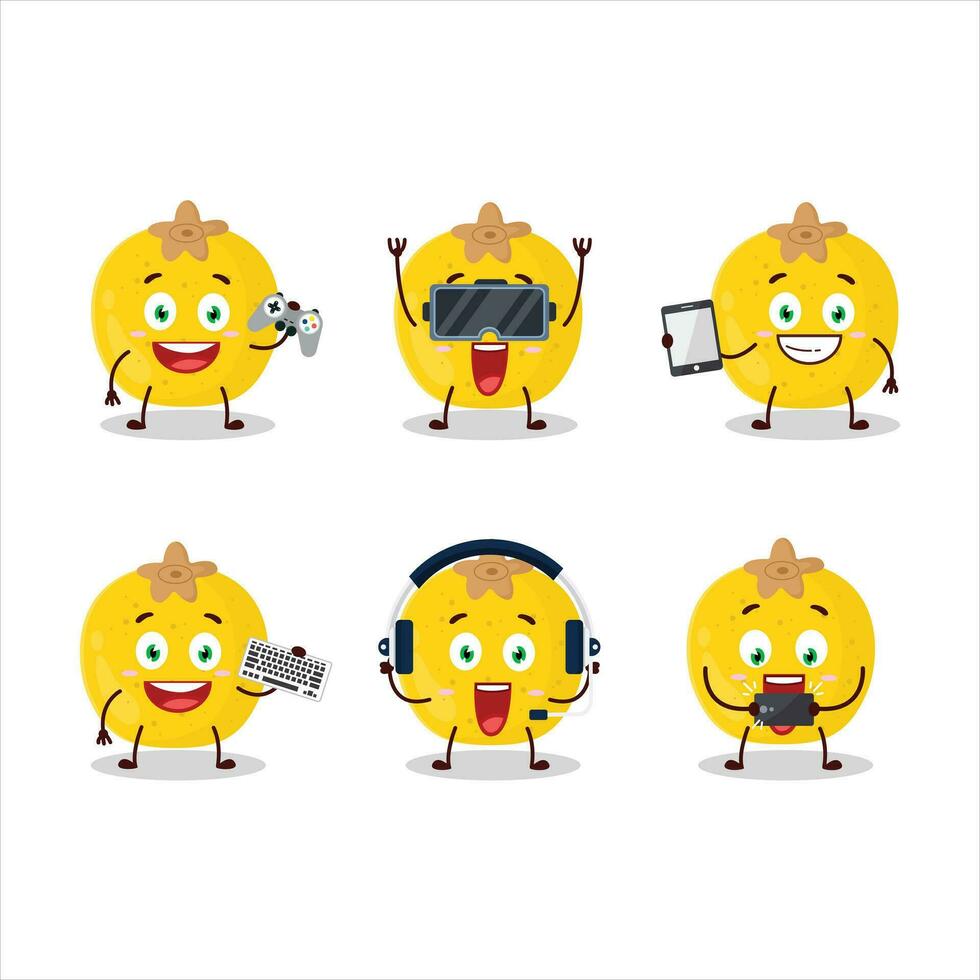 Nance fruit cartoon character are playing games with various cute emoticons vector