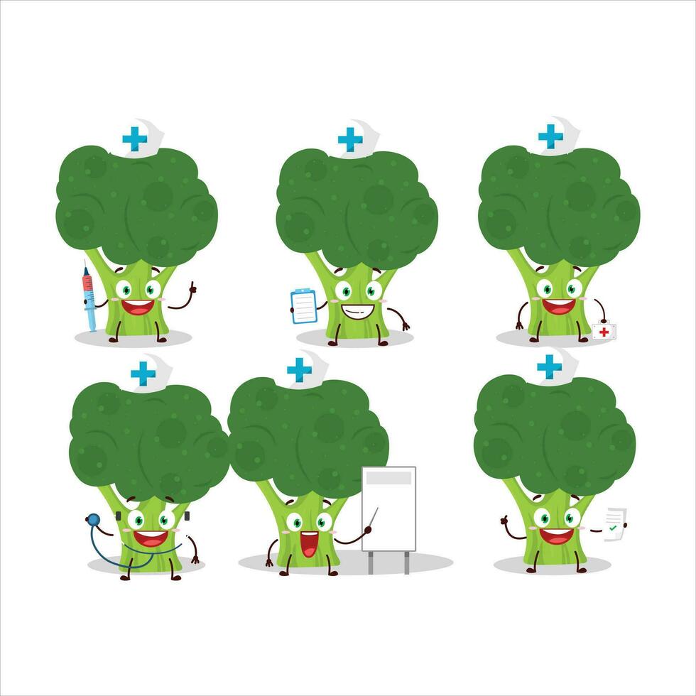 Doctor profession emoticon with brocoli cartoon character vector