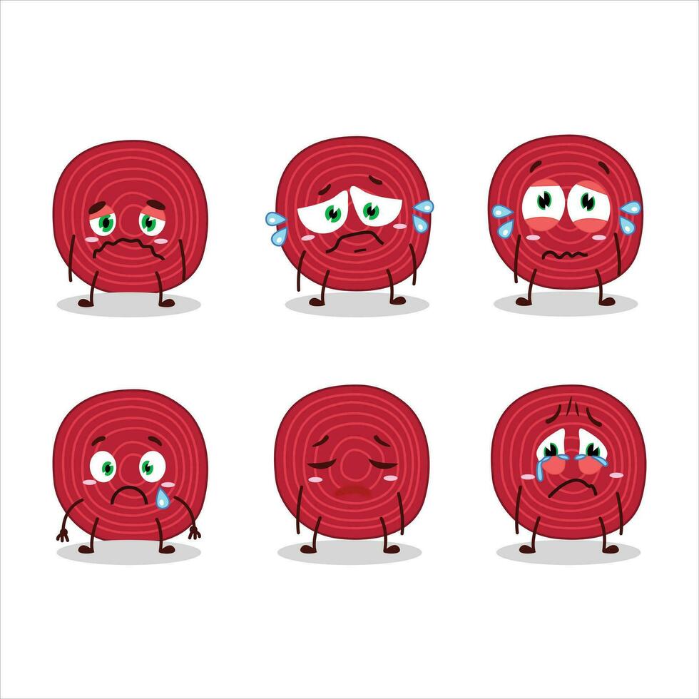 Slice of beet cartoon character with sad expression vector