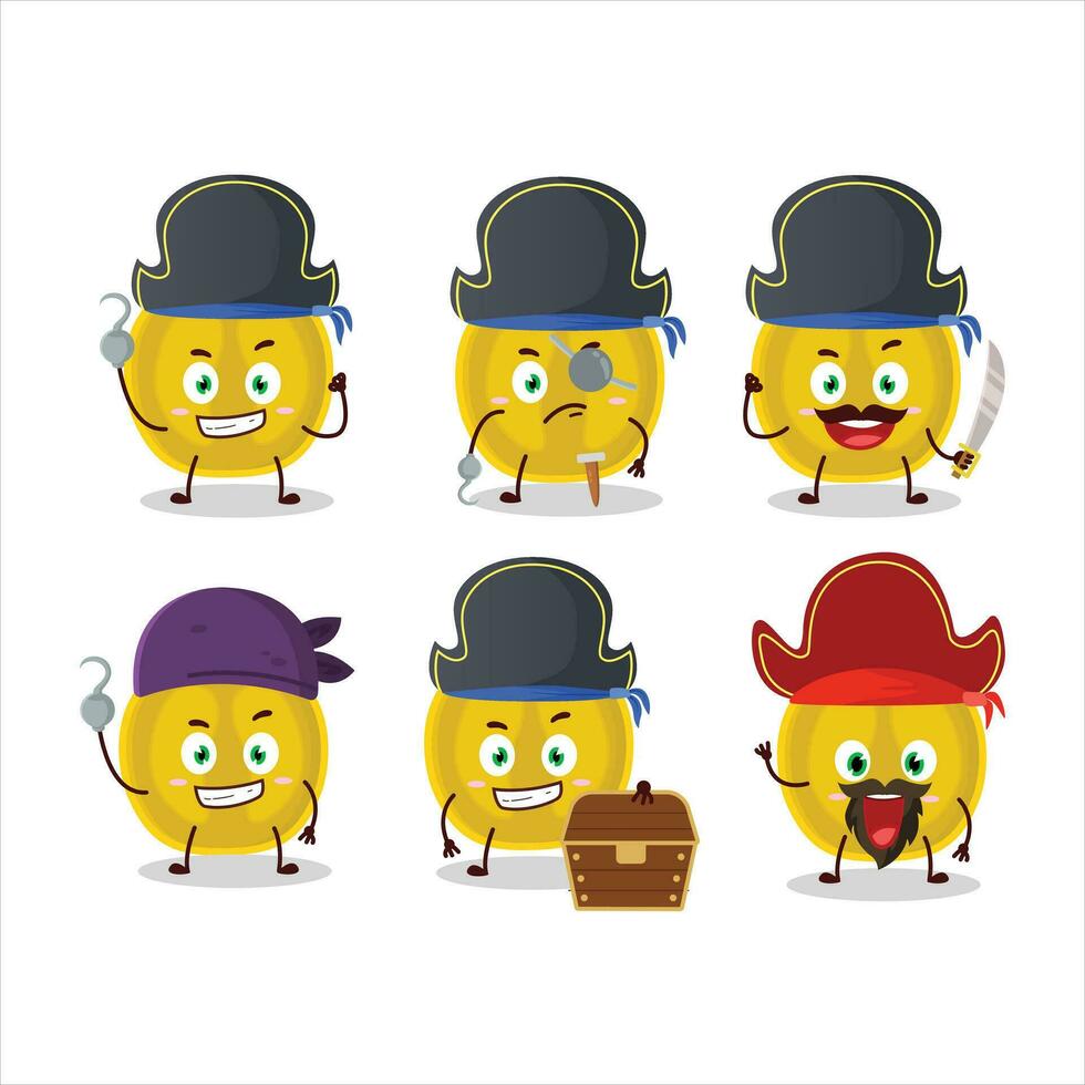 Cartoon character of slice of nance with various pirates emoticons vector