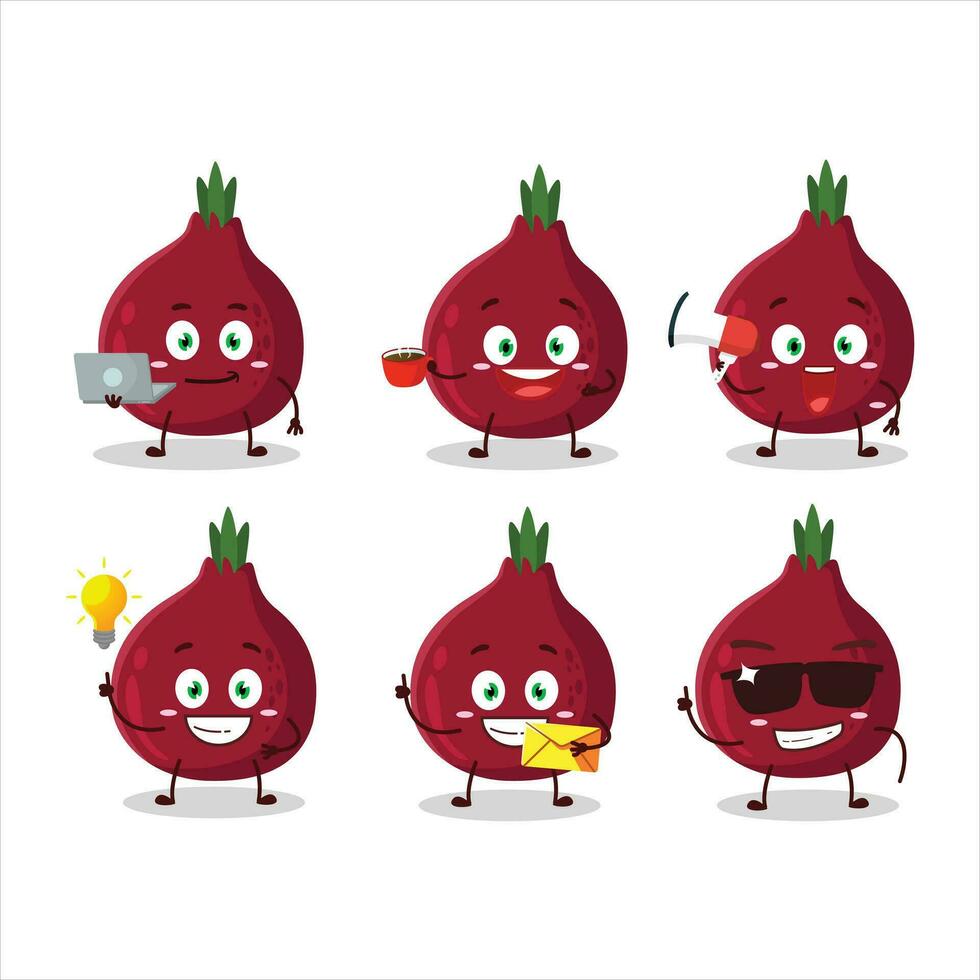 New onion cartoon character with various types of business emoticons vector