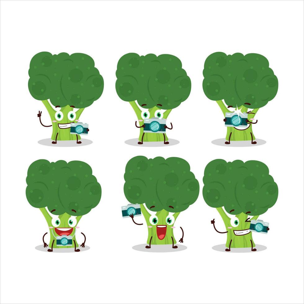 fotógrafo profesión emoticon con brocoli dibujos animados personaje vector