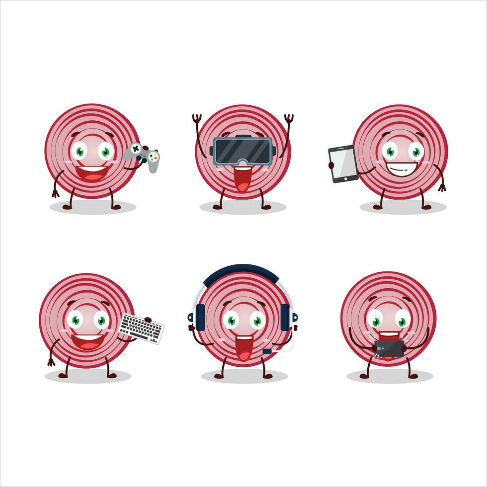 Slice of beet cartoon character are playing games with various cute emoticons vector