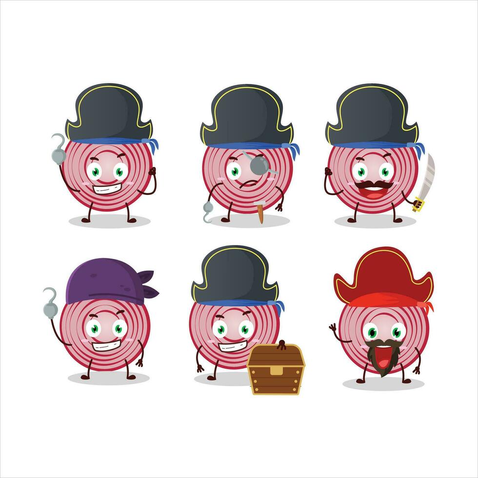 dibujos animados personaje de rebanada de remolacha con varios piratas emoticones vector