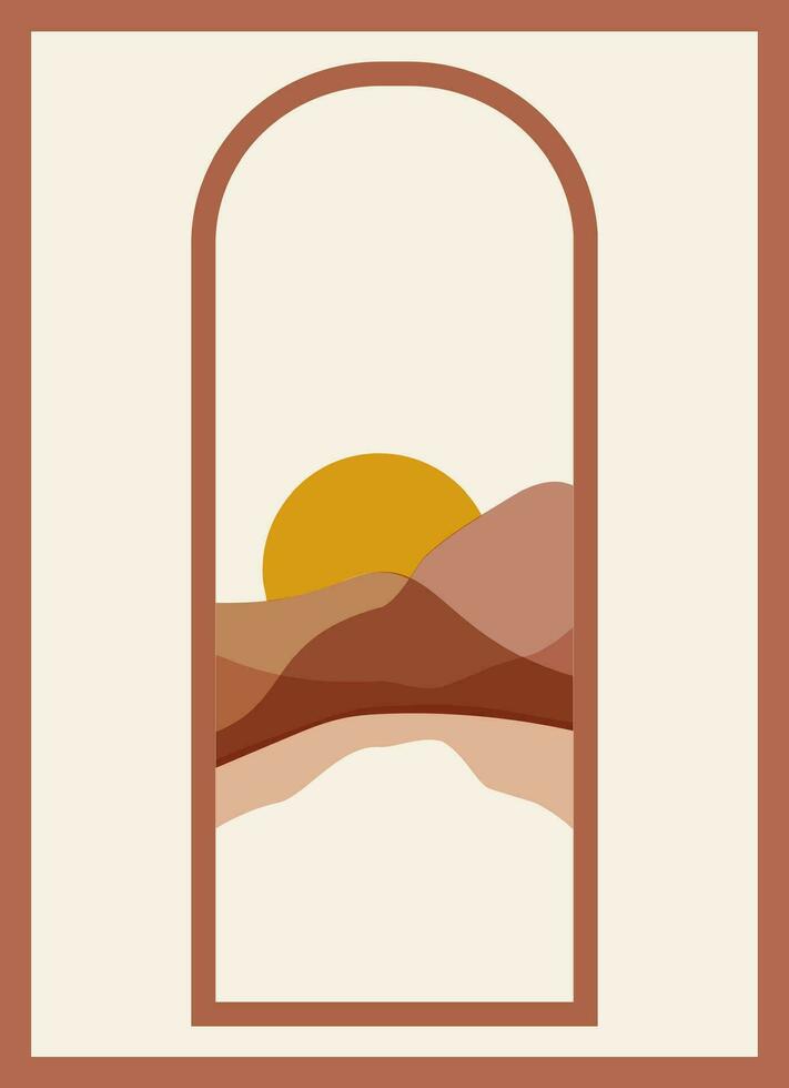 Minimalist landscape with lake and mountains view illustration vector