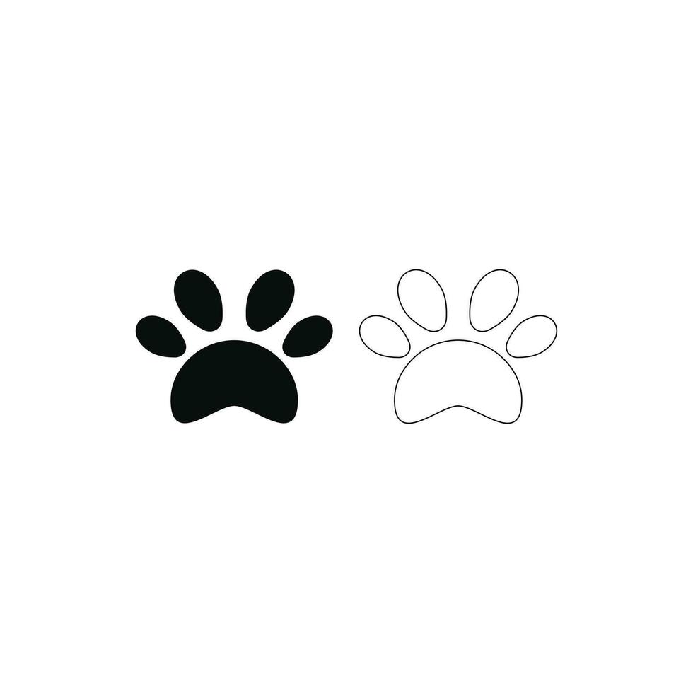 Paw icon silhouette and line on white background vector