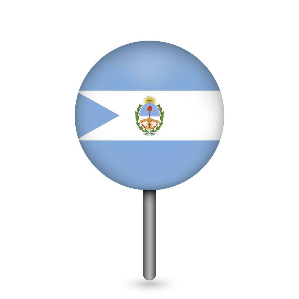 Map pointer with Corrientes Flag. Vector illustration.