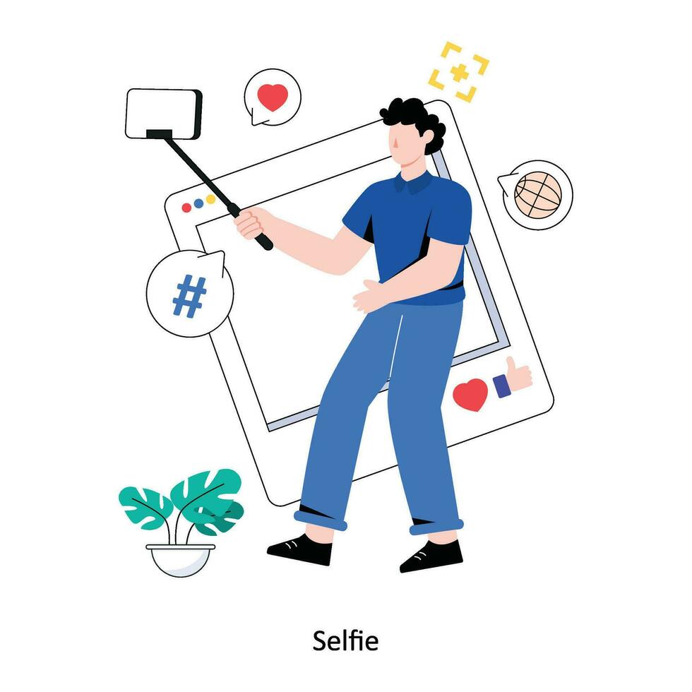 Selfie flat style design vector illustration. stock illustration