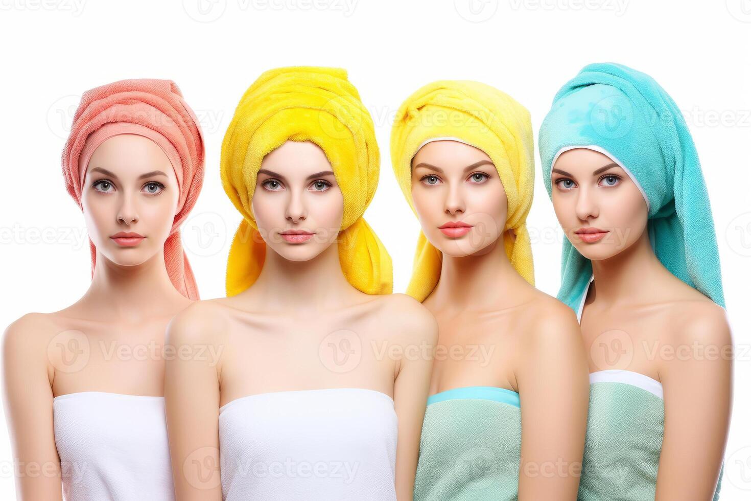 Isolated girls in towels on white background. photo