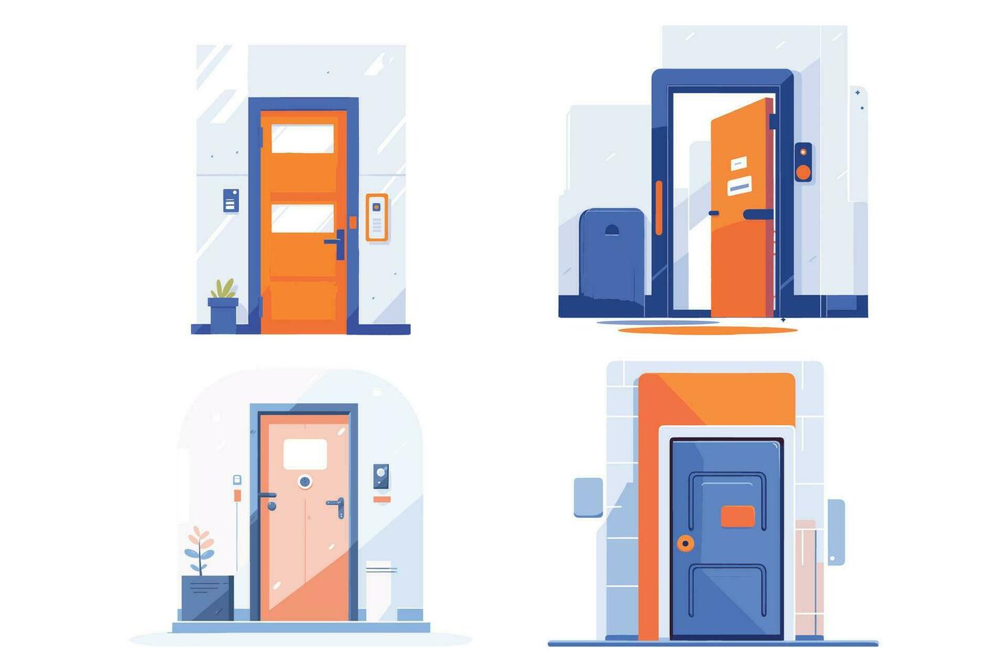 Entrance doors to offices and homes in UX UI flat style vector