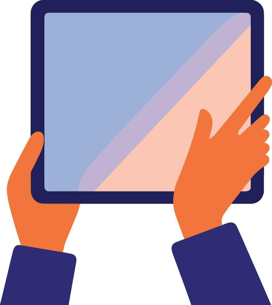 hand holding tablet in UX UI flat style vector