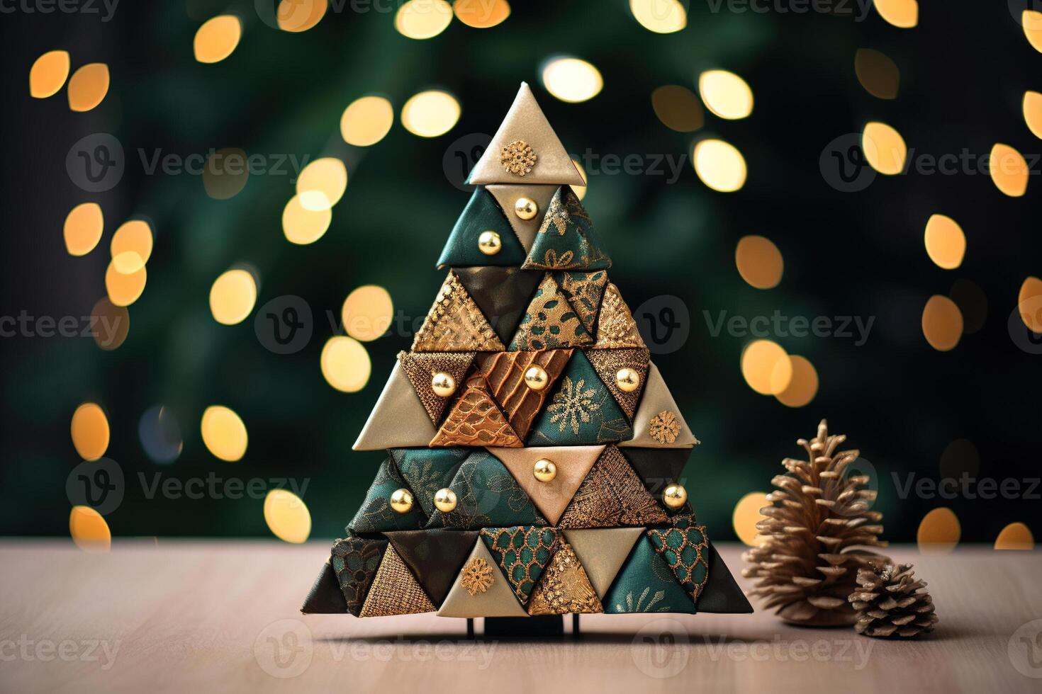 Christmas tree with Golder patchwork. AI Generated photo